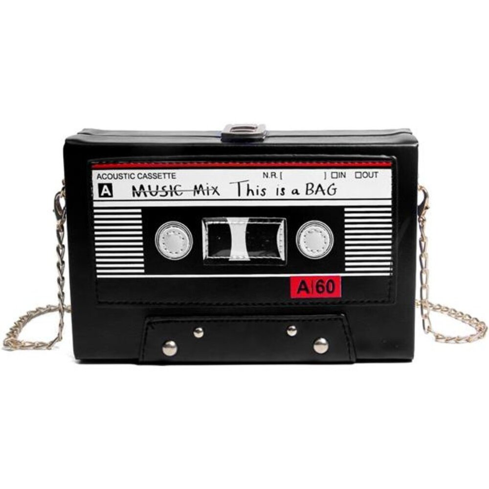 Retro Tape Clutch Purse PU Leather Crossbody Shoulder Bag Evening Handbag Black